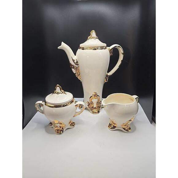 Vintage Holland Mold 5pc Off White Cream Coffee Tea Pot Creamer Sugar Set 1973 - Picture 1 of 7